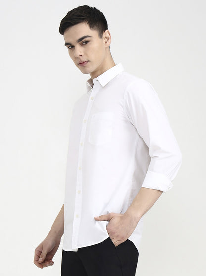 White Solid Slim Fit Casual Shirt | JadeBlue