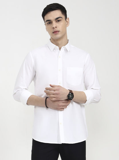 White Solid Slim Fit Casual Shirt | JadeBlue