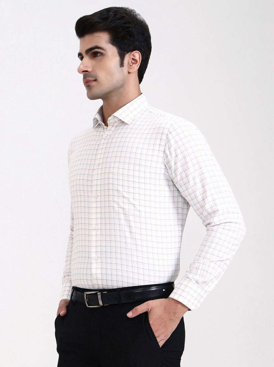 White Checked Slim Fit Formal Shirt | Greenfibre