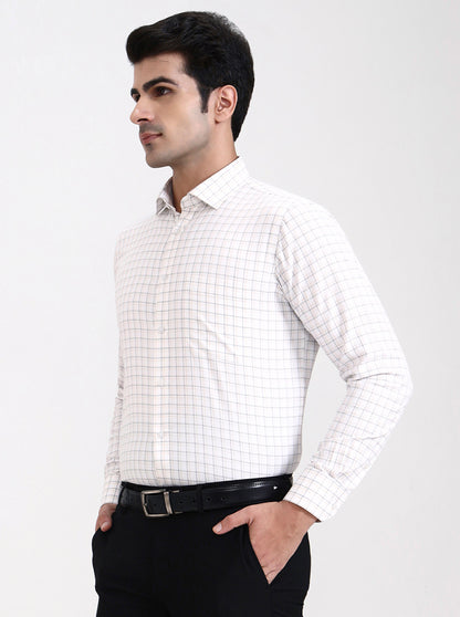 White Checked Slim Fit Formal Shirt | Greenfibre