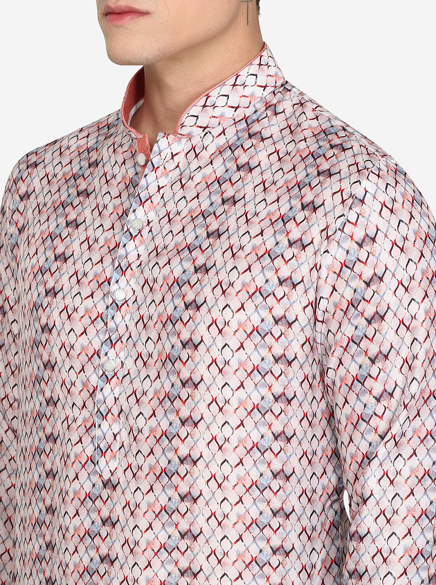 Multi-Light Peach Printed Cotton Blend Kurta | The Kurta Company