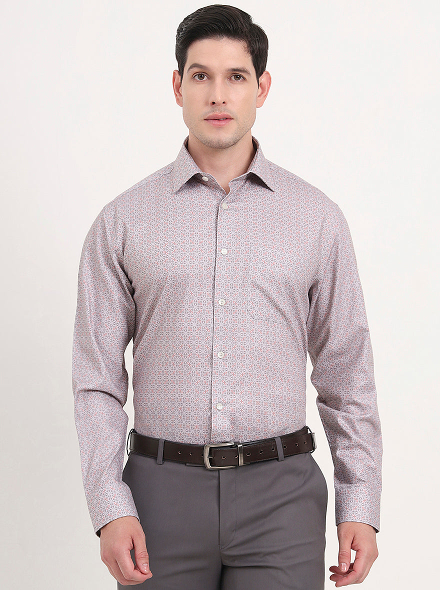 Grey Printed Regular Fit Formal Shirt | JadeBlue
