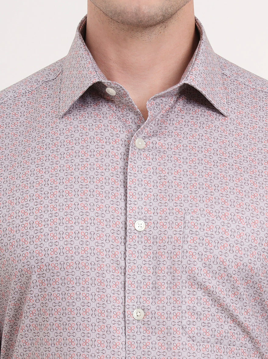 Grey Printed Regular Fit Formal Shirt | JadeBlue