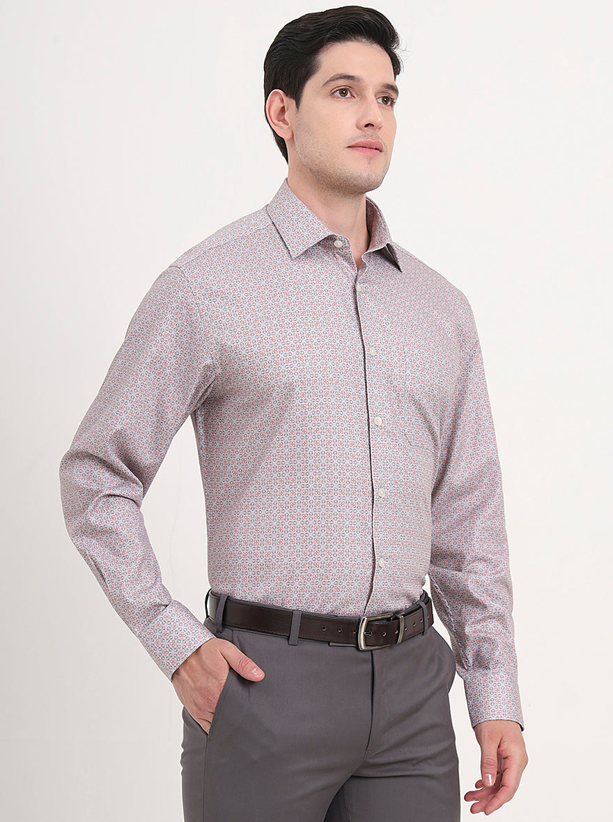Grey Printed Regular Fit Formal Shirt | JadeBlue