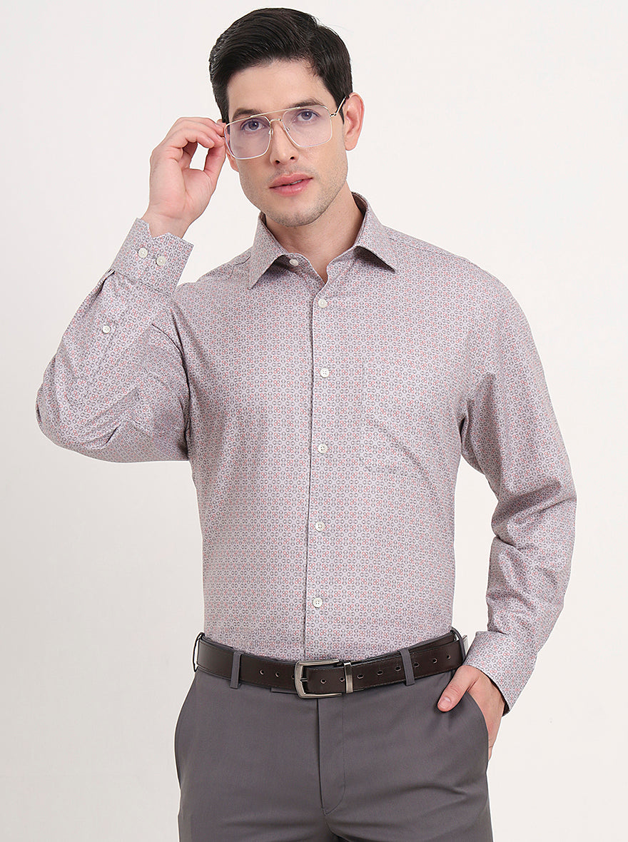 Grey Printed Regular Fit Formal Shirt | JadeBlue