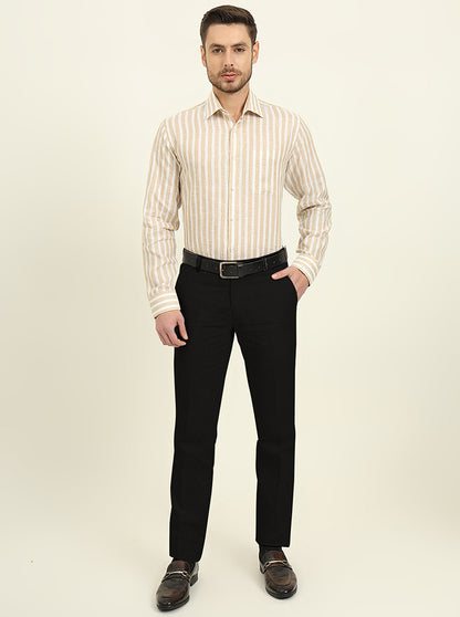 Beige & White Striped Regular Fit Formal Shirt | JadeBlue