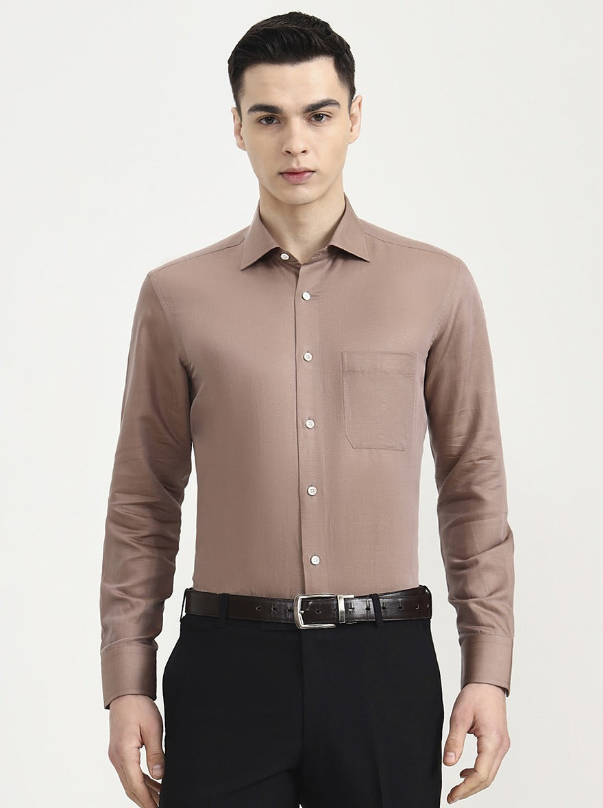 Brown Solid Slim Fit Formal Shirt | JadeBlue Super Luxe