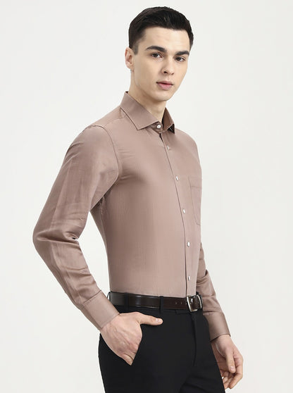Brown Solid Slim Fit Formal Shirt | JadeBlue Super Luxe