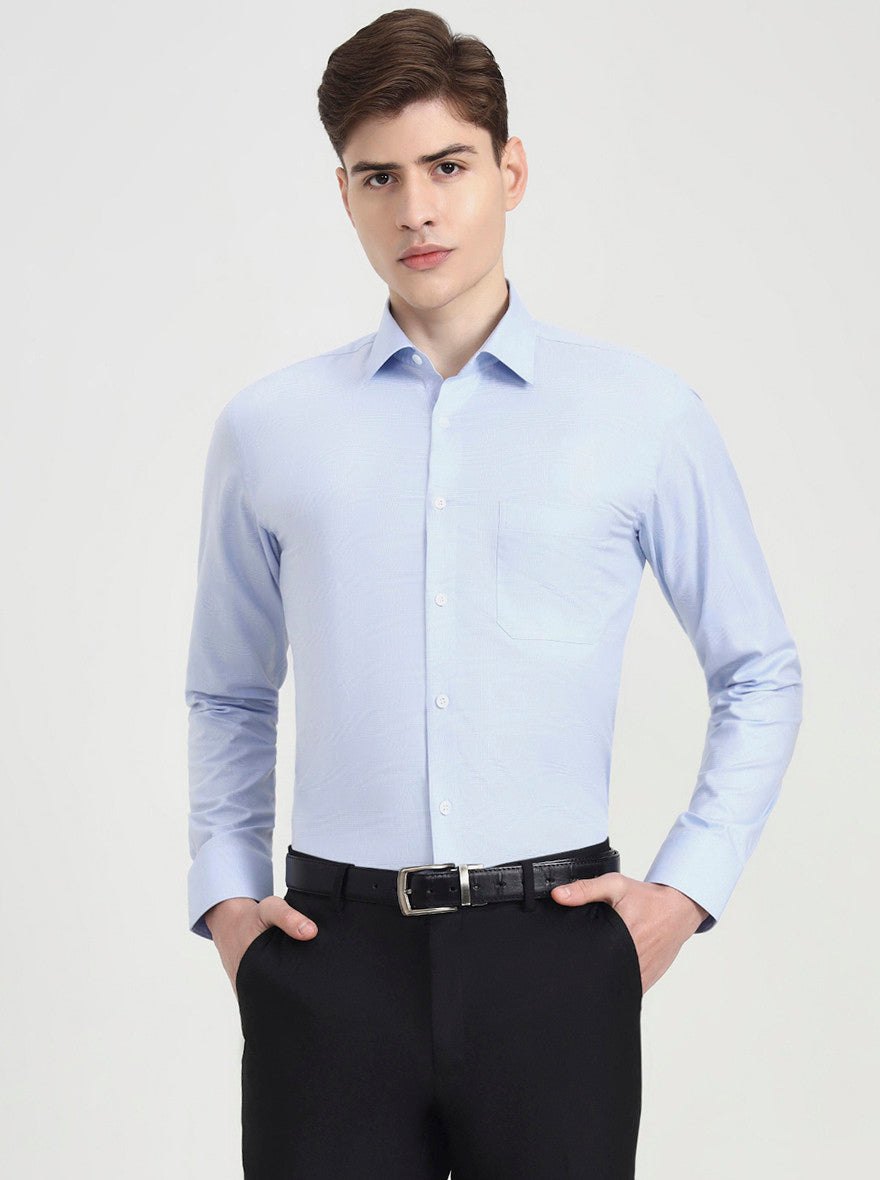 Sky Blue Checked Slim Fit Formal Shirt | JadeBlue Youth