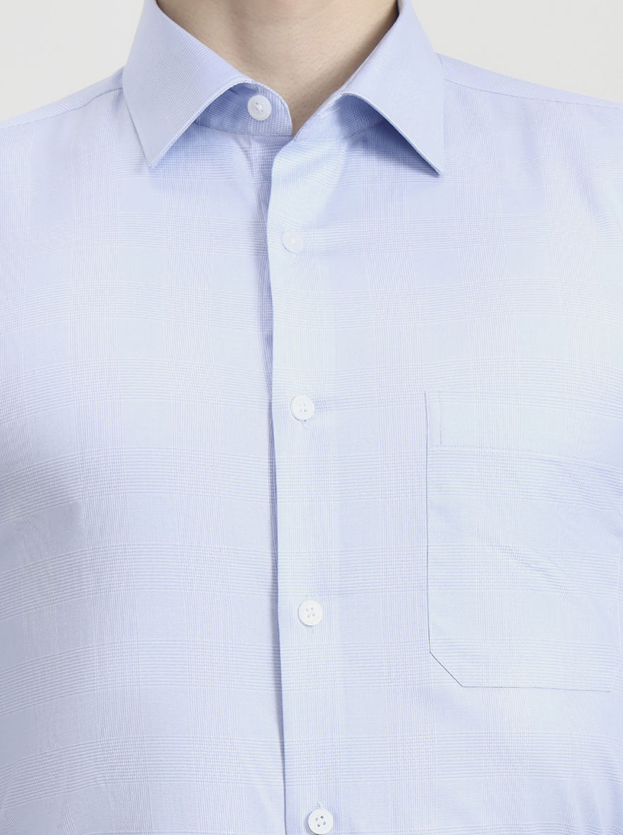 Sky Blue Checked Slim Fit Formal Shirt | JadeBlue Youth
