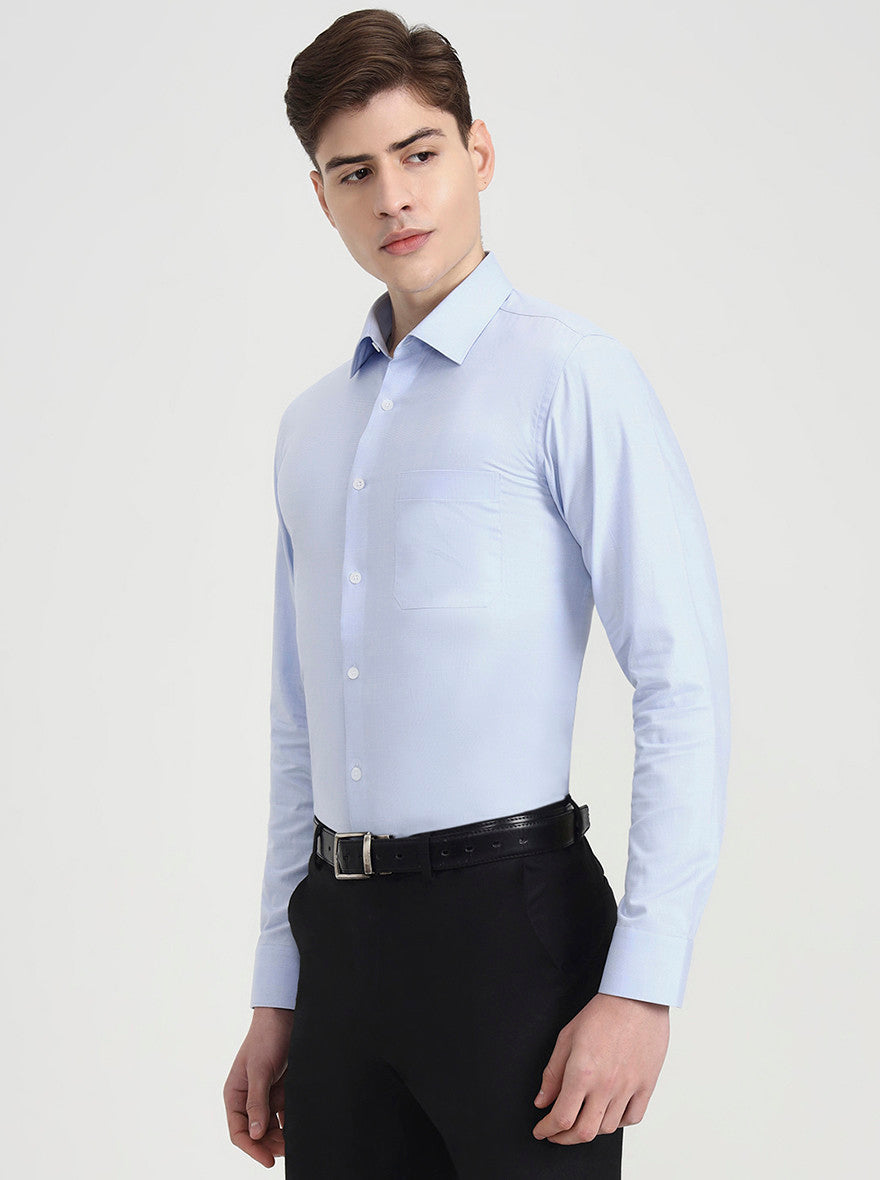 Sky Blue Checked Slim Fit Formal Shirt | JadeBlue Youth