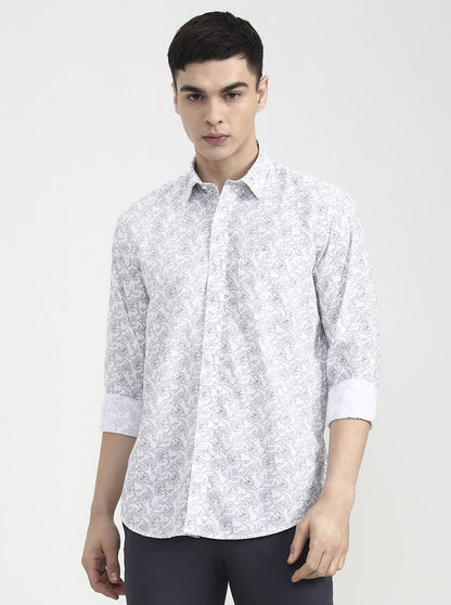 Blue Printed Tailored Fit Semi Casual Shirt | JadeBlue