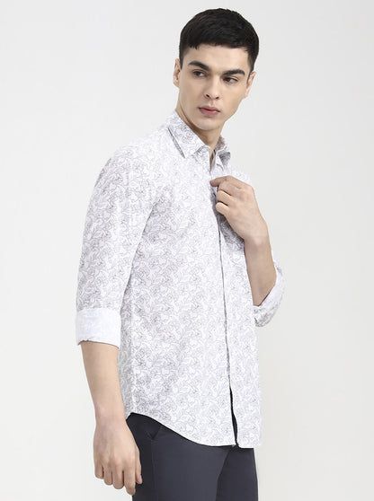 Blue Printed Tailored Fit Semi Casual Shirt | JadeBlue