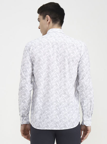 Blue Printed Tailored Fit Semi Casual Shirt | JadeBlue