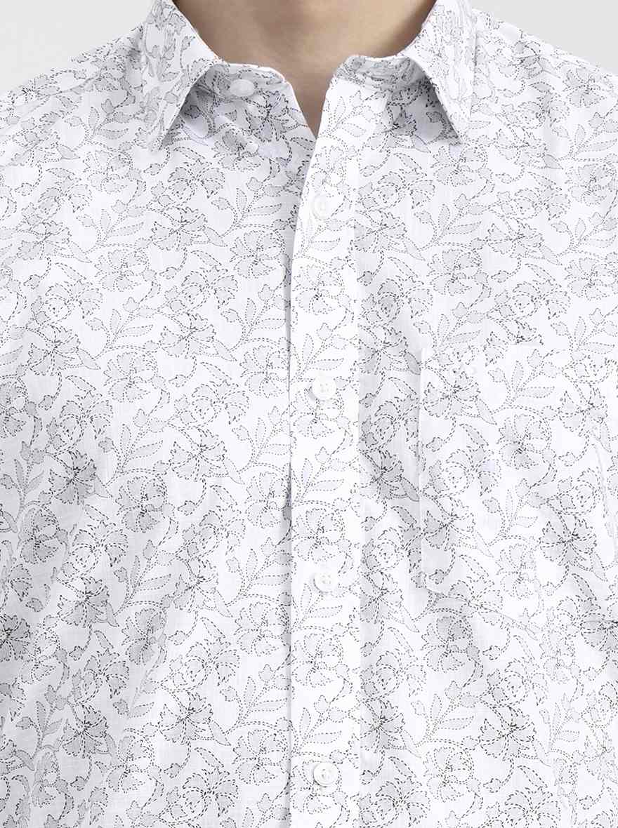 Blue Printed Tailored Fit Semi Casual Shirt | JadeBlue