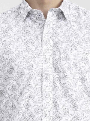 Blue Printed Tailored Fit Semi Casual Shirt | JadeBlue
