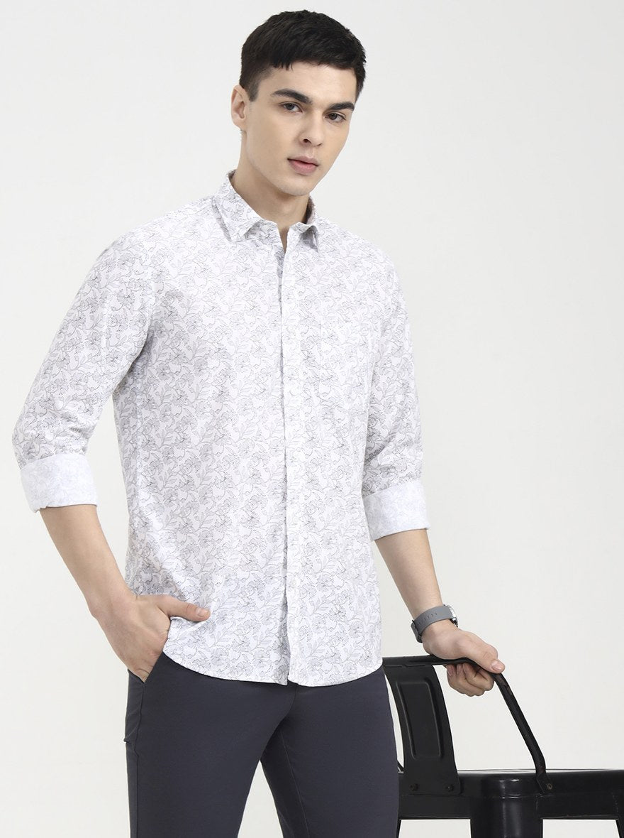 Blue Printed Tailored Fit Semi Casual Shirt | JadeBlue