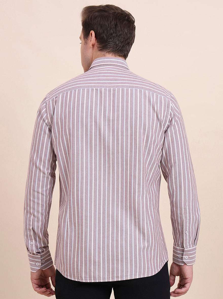 Brown Striped Tailored Fit Semi Casual Shirt | JadeBlue