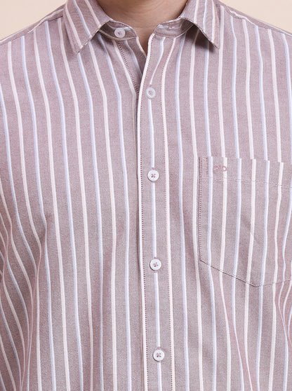 Brown Striped Tailored Fit Semi Casual Shirt | JadeBlue