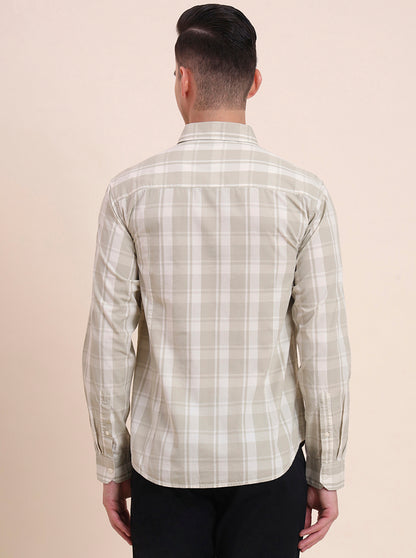 Light Green Checked Slim Fit Casual Shirt | Greenfibre