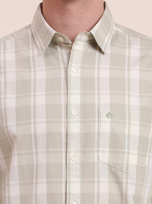 Light Green Checked Slim Fit Casual Shirt | Greenfibre