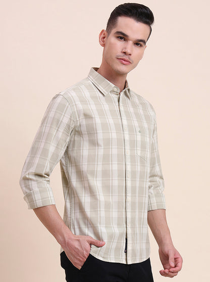 Light Green Checked Slim Fit Casual Shirt | Greenfibre