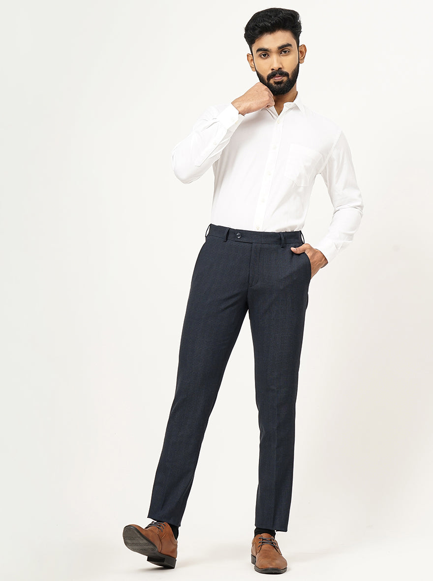 Blue Checked Super Slim Fit Formal Trouser | JadeBlue Youth