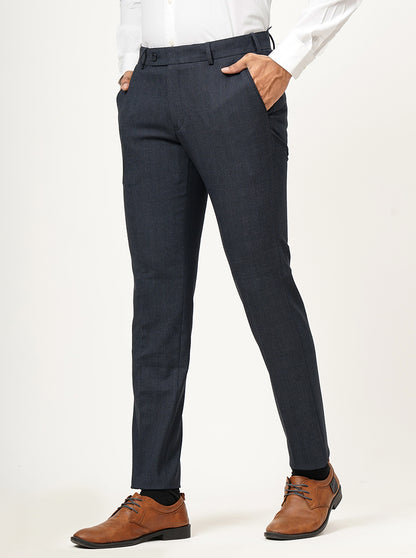 Blue Checked Super Slim Fit Formal Trouser | JadeBlue Youth