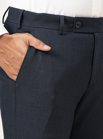 Blue Checked Super Slim Fit Formal Trouser | JadeBlue Youth