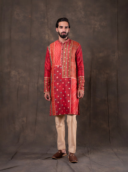 Red & Orange Printed  Kurta Pajama | TULA
