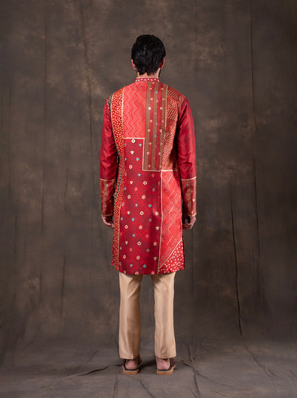 Red & Orange Printed  Kurta Pajama | TULA