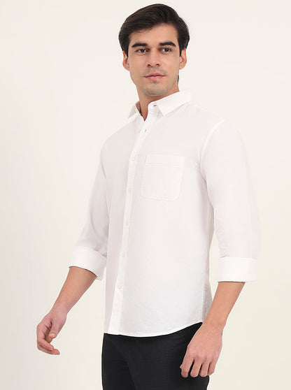 White Solid Slim Fit Casual Shirt | Greenfibre