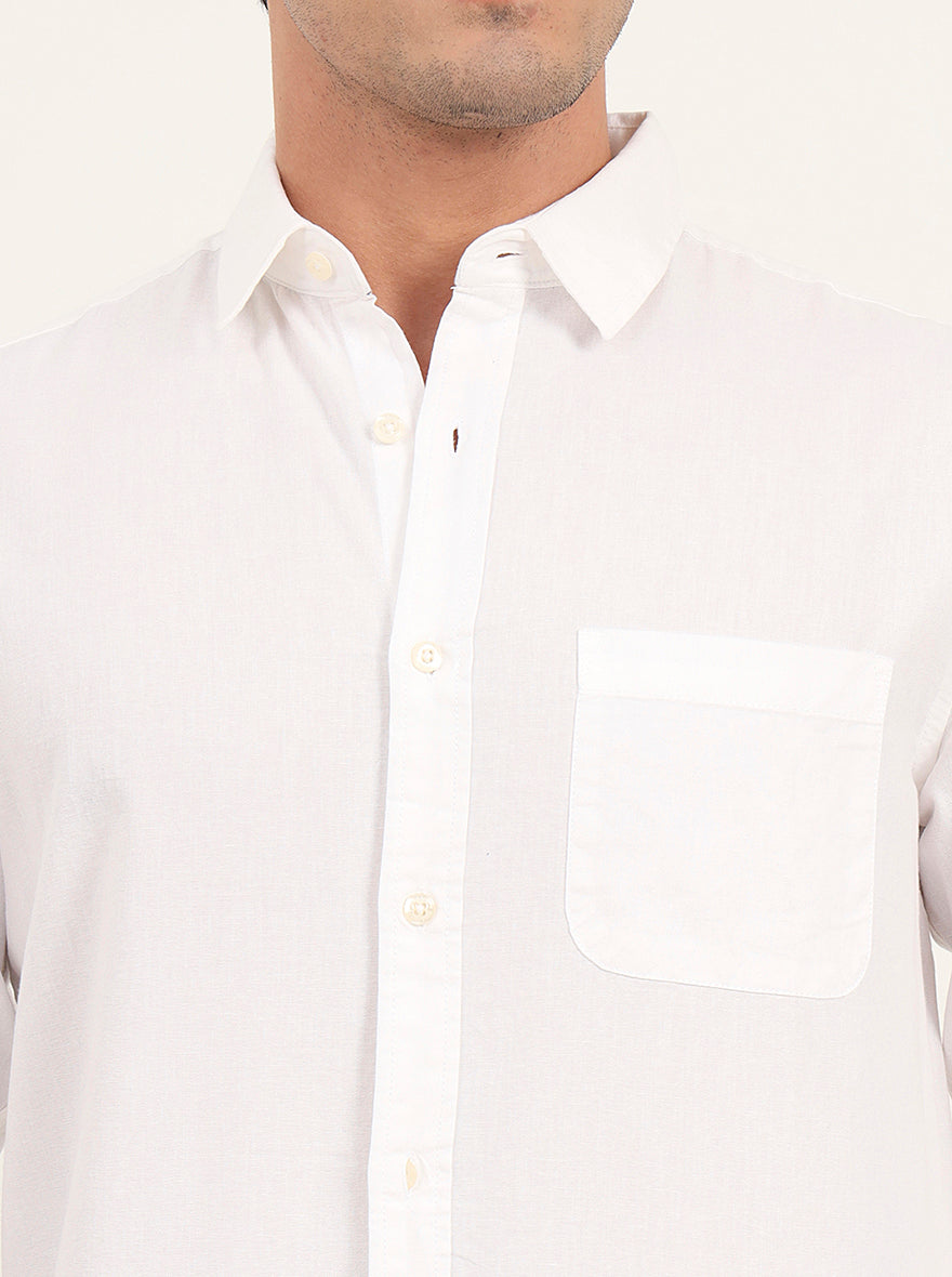 White Solid Slim Fit Casual Shirt | Greenfibre