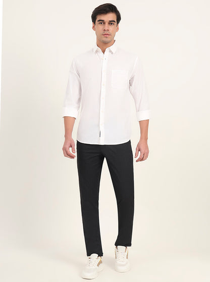 White Solid Slim Fit Casual Shirt | Greenfibre