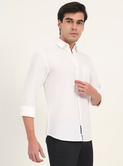 White Solid Slim Fit Casual Shirt | Greenfibre