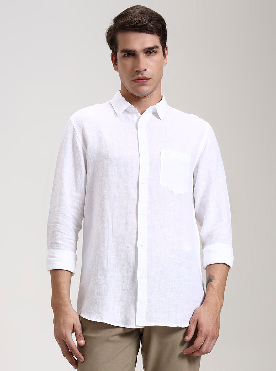 White Solid Slim Fit Casual Shirt | JadeBlue