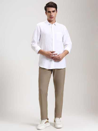 White Solid Slim Fit Casual Shirt | JadeBlue