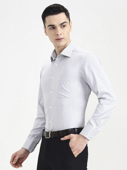 Grey Printed Slim Fit Formal Shirt | JadeBlue Super Luxe