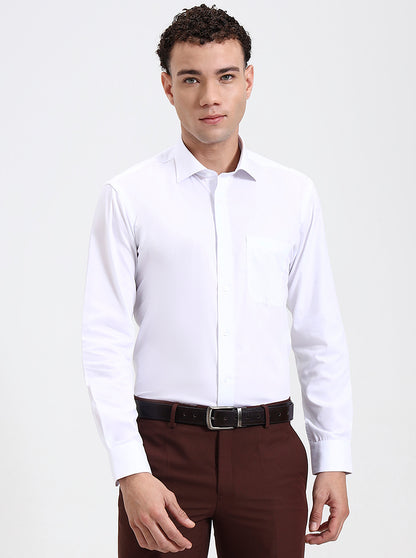 White Solid Slim Fit Formal Shirt | Metal