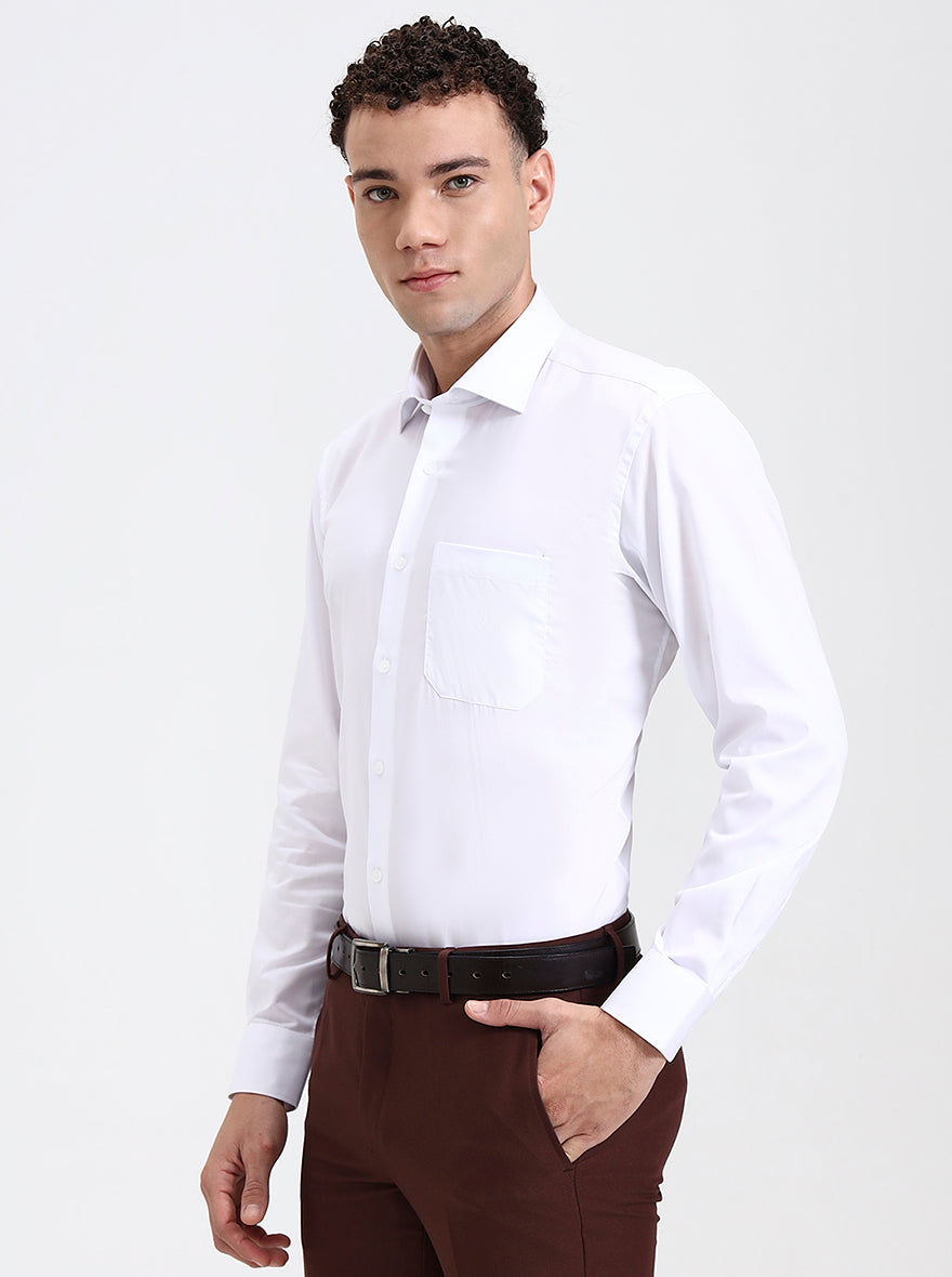 White Solid Slim Fit Formal Shirt | Metal