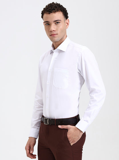 White Solid Slim Fit Formal Shirt | Metal