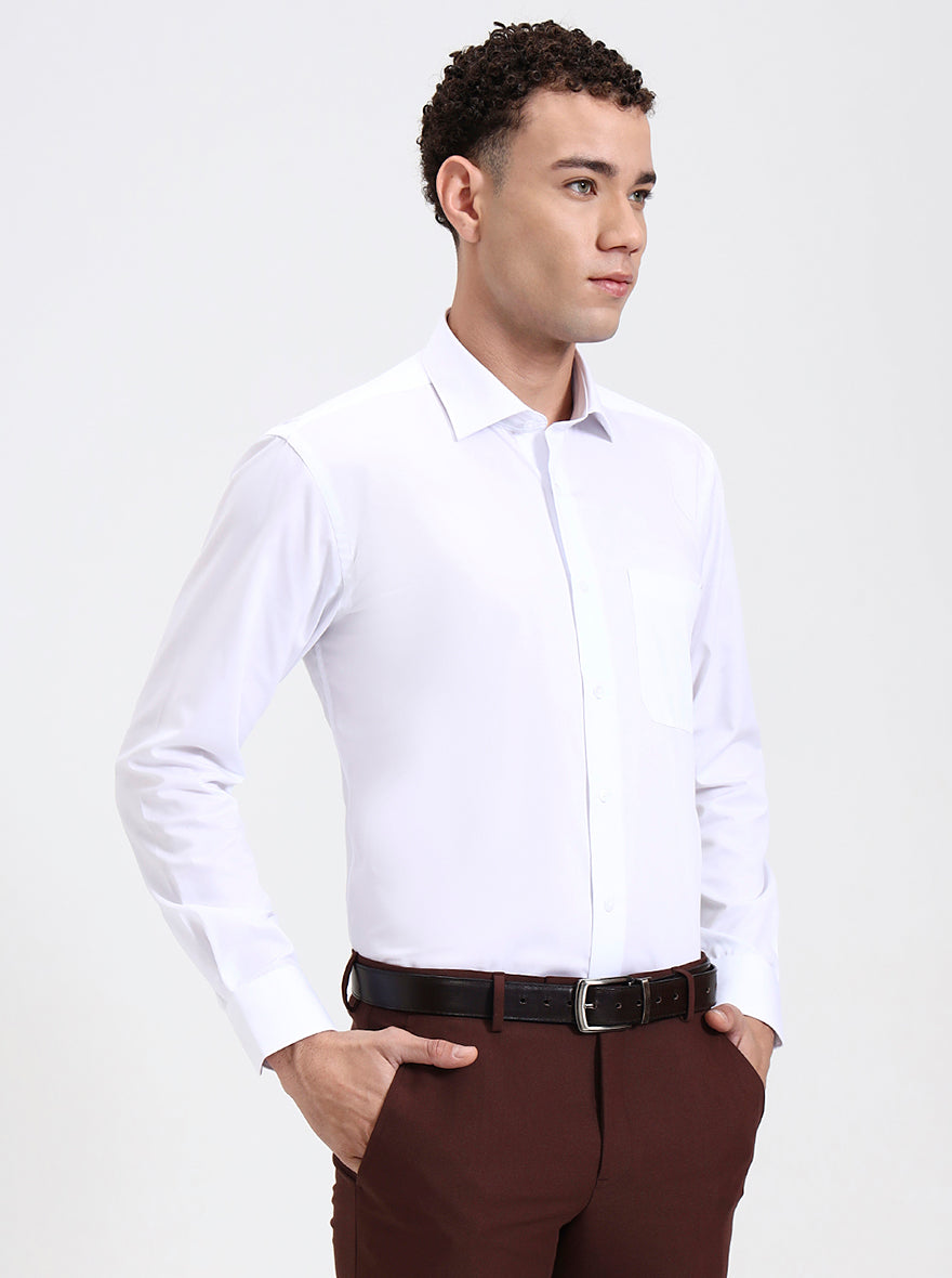 White Solid Slim Fit Formal Shirt | Metal