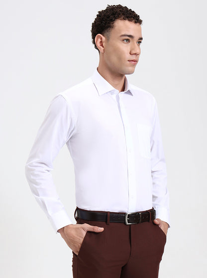 White Solid Slim Fit Formal Shirt | Metal