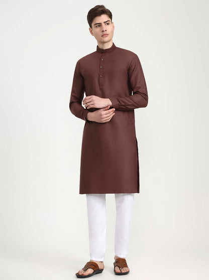 Brown Solid Modi Kurta | JadeBlue