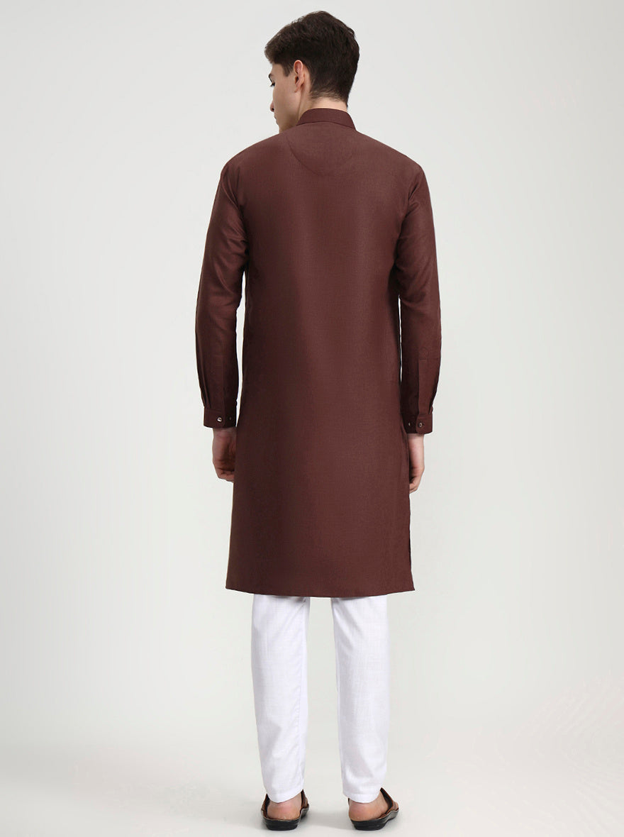 Brown Solid Modi Kurta | JadeBlue