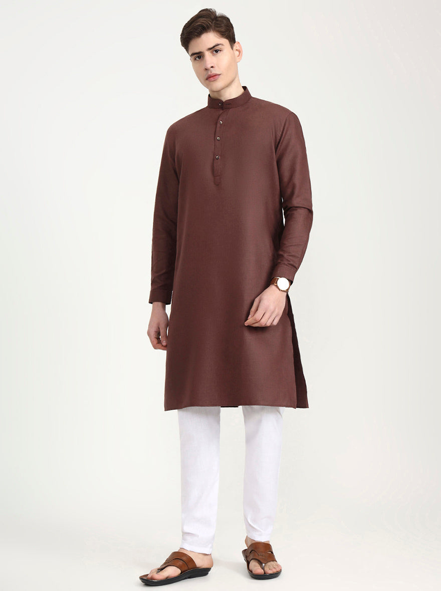 Brown Solid Modi Kurta | JadeBlue