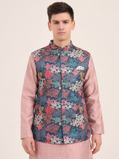 Multicolor Printed Regular Fit Bandhgala Jacket | JB Studio