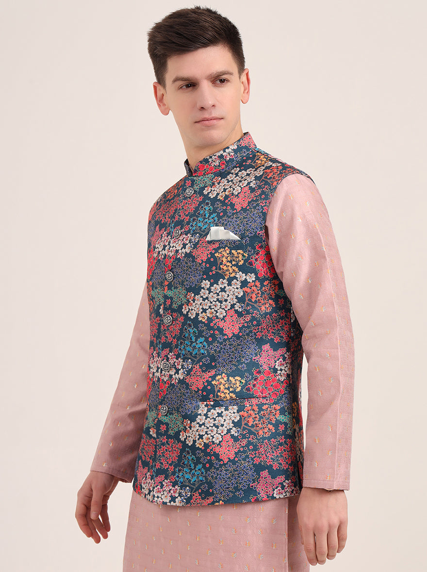 Multicolor Printed Regular Fit Bandhgala Jacket | JB Studio
