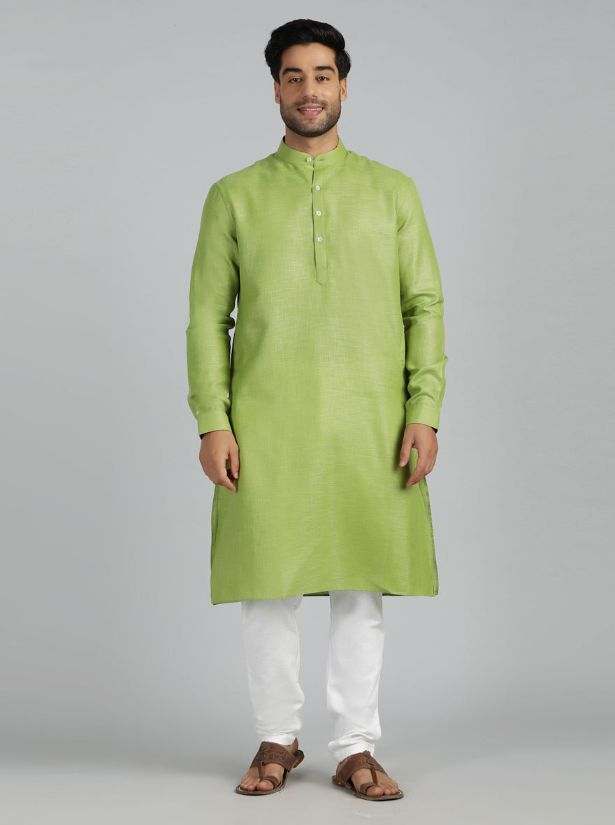 Green Solid Regular Fit Modi Kurta | JadeBlue