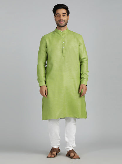 Green Solid Regular Fit Modi Kurta | JadeBlue